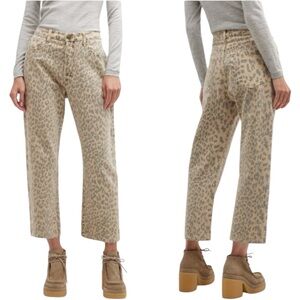 THE GREAT. Leopard Print Ankle Jeans in Tan